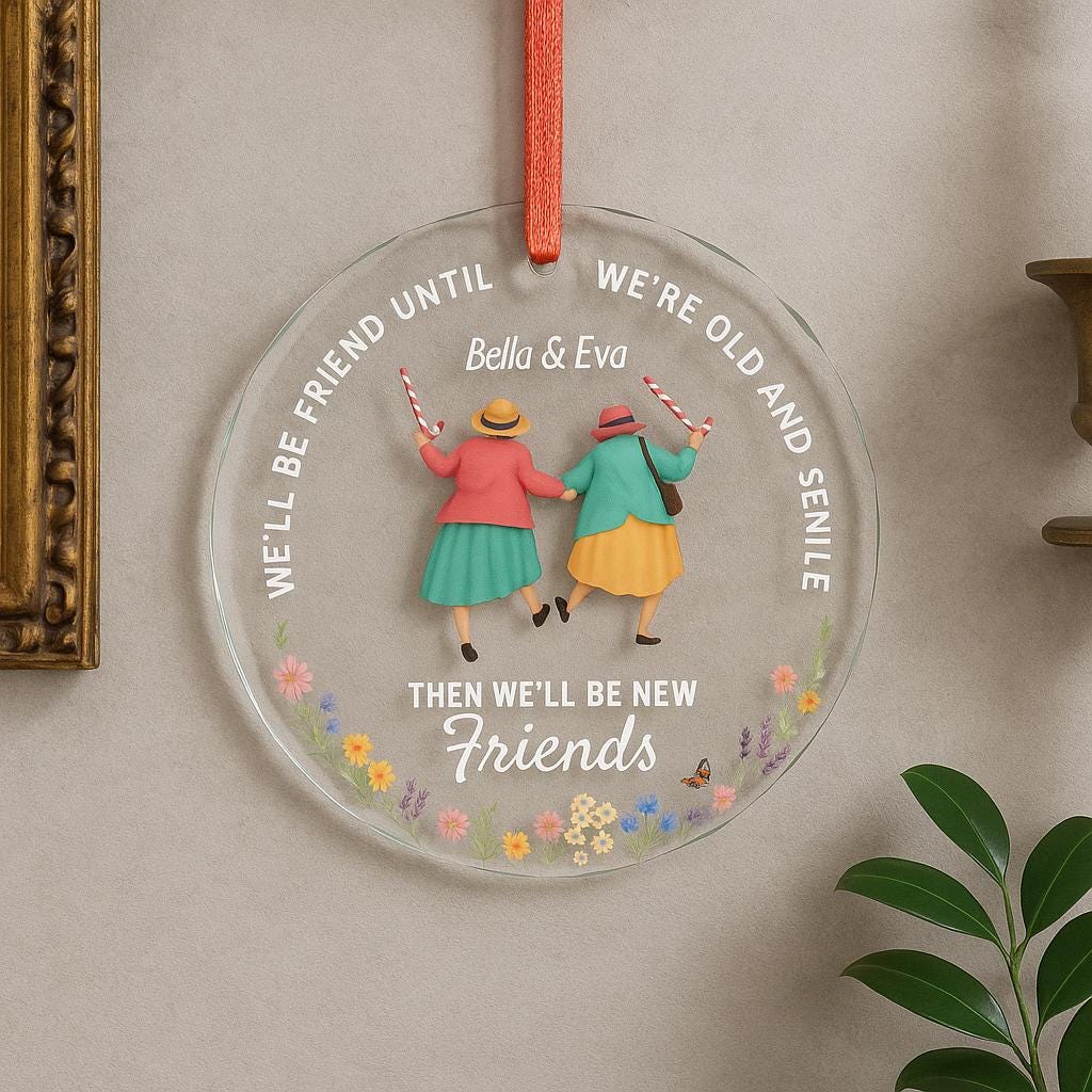 Freundschafts-Geschenk Tasche – „We’ll Be Friends Until We’re Old And Senile“, 100% Baumwollleinen, 23x18 Cm
