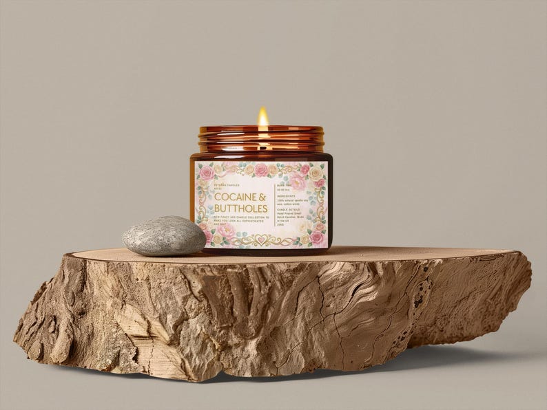 Kokain- och buttholesljus, roligt blommigt etikettljus i burk, respektlös vuxengåva med elegant estetik bild 6