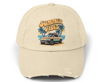 Summer Vibes - Unieke hoedcadeaus - Ideaal voor verjaardagen, Vaderdag, kerstcadeau, Trucker Style, Snap Back - Unisex Distressed Cap