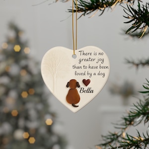 Adorno personalizado para amantes de los perros, regalo de recuerdo en forma de corazón, decoración navideña conmemorativa para mascotas, cita "No hay mayor alegría". imagen 8