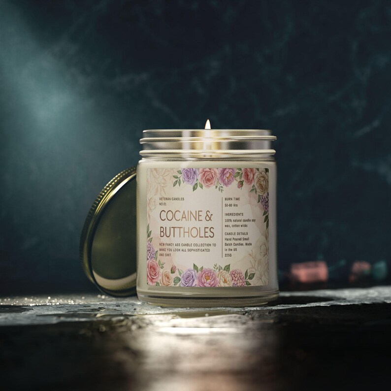 Cocaine & Buttholes Candle Funny Floral Label Novelty Jar Candle Dark Humor Gift Valentine Gag Decor image 18