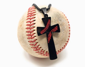 Necklace Baseball Cross Pendant, I Can Do All Things Strength Bible Verse Necklace