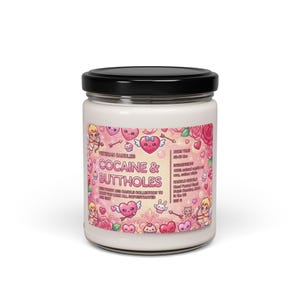 Cocaine & Buttholes Candle, Funny Pink Kawaii Jar Candle with Hearts, Adult Novelty Gift for Couples image 12