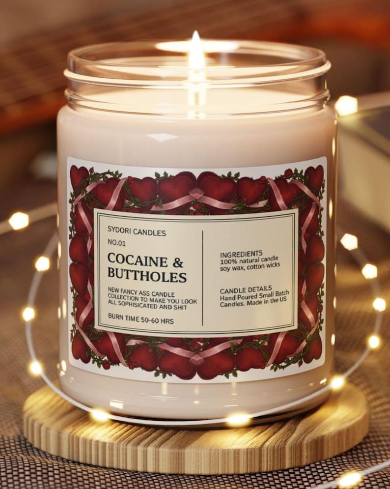 Cocaine & Buttholes soy candle 9oz, novelty scented candle, Fancy Ass Candle, Natural soy wax candle,Anniversary Gift, Valentine's Day gift image 1