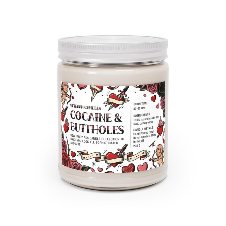 Bougie cocaïne et trous du cul, bougie de soja drôle 9 oz, cadeau bâillon, bougie humour adulte, Saint-Valentin, anniversaire, étiquette de coeur tatouage image 14