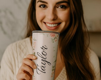 Personalized Floral Tumbler , Travel Mug, Custom Drinkware, Wedding Gifts, Home Decor, Floral Gifts, Gift for Birthday, Gift for Her