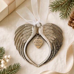 Angel Wings Memorial Ornament, Christmas in Heaven Gift, Double Sided Personalized Ornament, Loss of Loved One Sympathy Gift, Bereavement