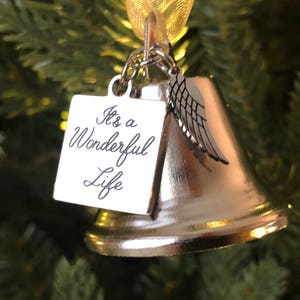 It&#39;s a Wonderful Life Inspired Christmas Ornaments Bell with Stainless Steel Angel Wings