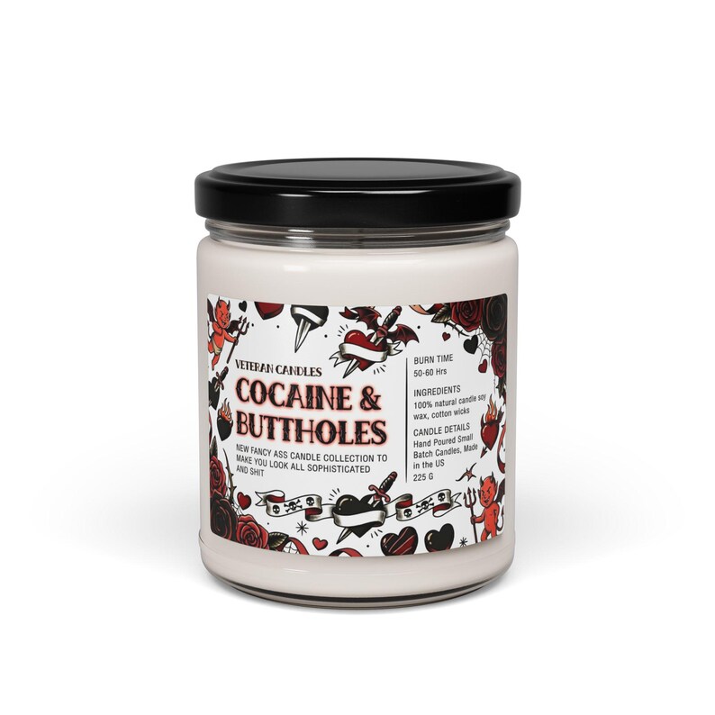 Świeca „Kokaina i odbyty” | Zabawna zapachowa świeca sojowa 270 g | Humorystyczny prezent dla dorosłych | Żartobliwy prezent na Walentynki | Świeca rocznicowa zdjęcie 14