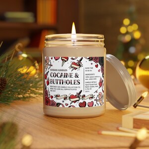 Bougie cocaïne et trous du cul, bougie de soja drôle 9 oz, cadeau bâillon, bougie humour adulte, Saint-Valentin, anniversaire, étiquette de coeur tatouage image 12