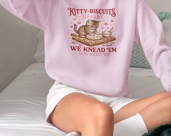 Valentines Katze Sweatshirt Kitty Kekse Bäckerei Pullover Lustig Vday Katzenliebhaber Pullover Süßes Kätzchen Backen Kekse Liebe Crewneck Freundin