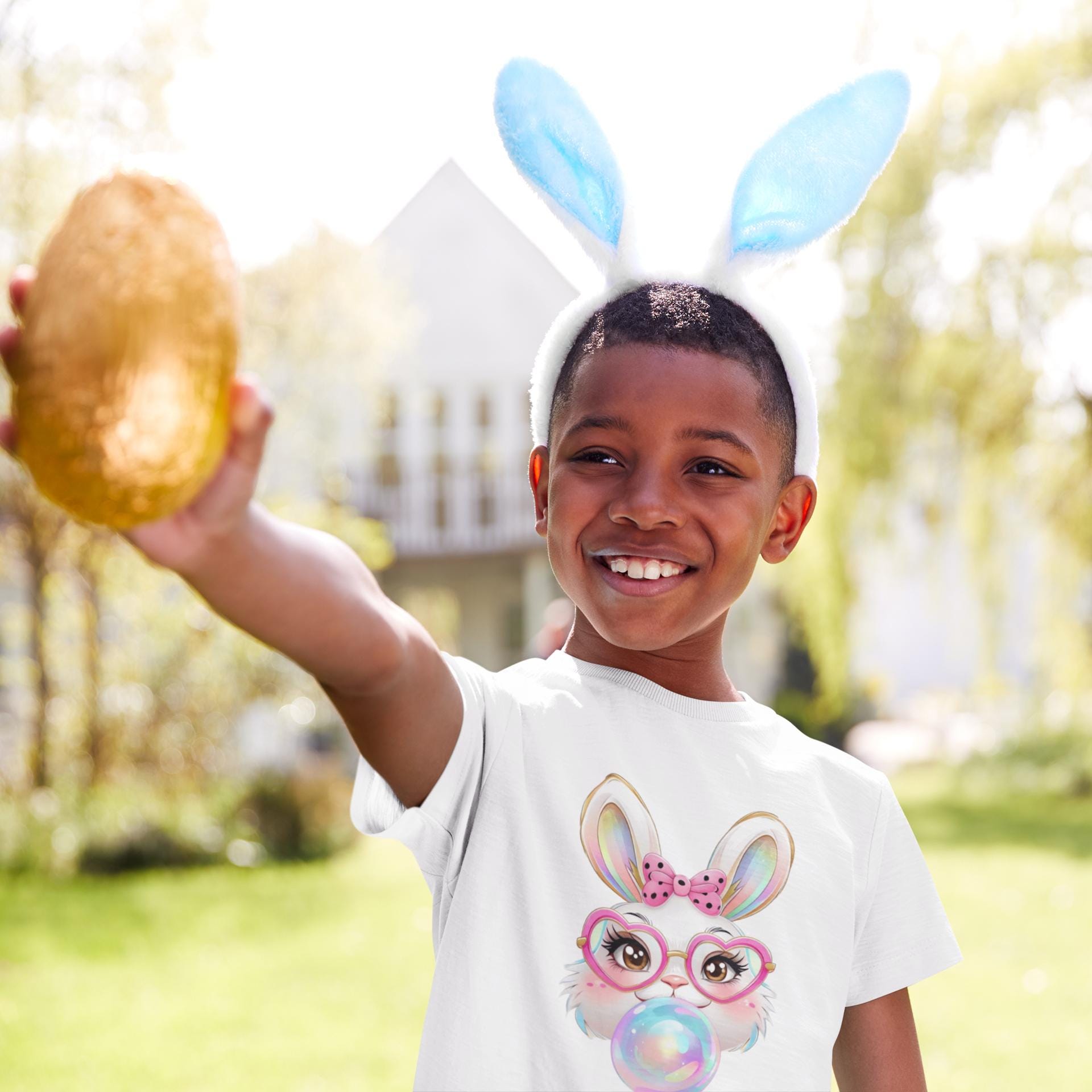T-Shirt Lapin Pâques Enfant - Cadeau Idéal Garçon Fille Motard Amusant