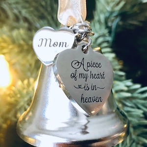 Mom Memorial Bell Ornament – Customizable “A Piece of My Heart” Christmas Keepsake, Beautiful Tribute for Loss of a Loved One, Memorial Gift
