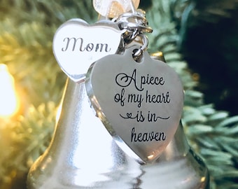 Mom Memorial Bell Ornament – Customizable “A Piece of My Heart” Christmas Keepsake, Beautiful Tribute for Loss of a Loved One, Memorial Gift