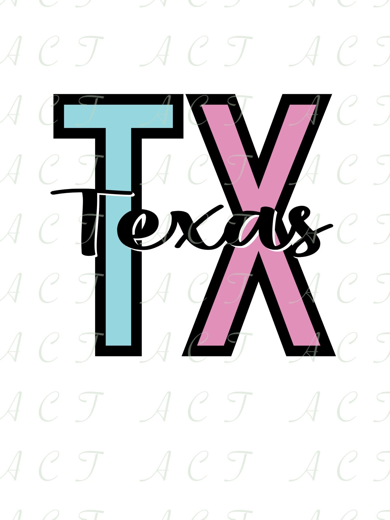 Texas with abbreviation TX scripty black lettering with white Etsy