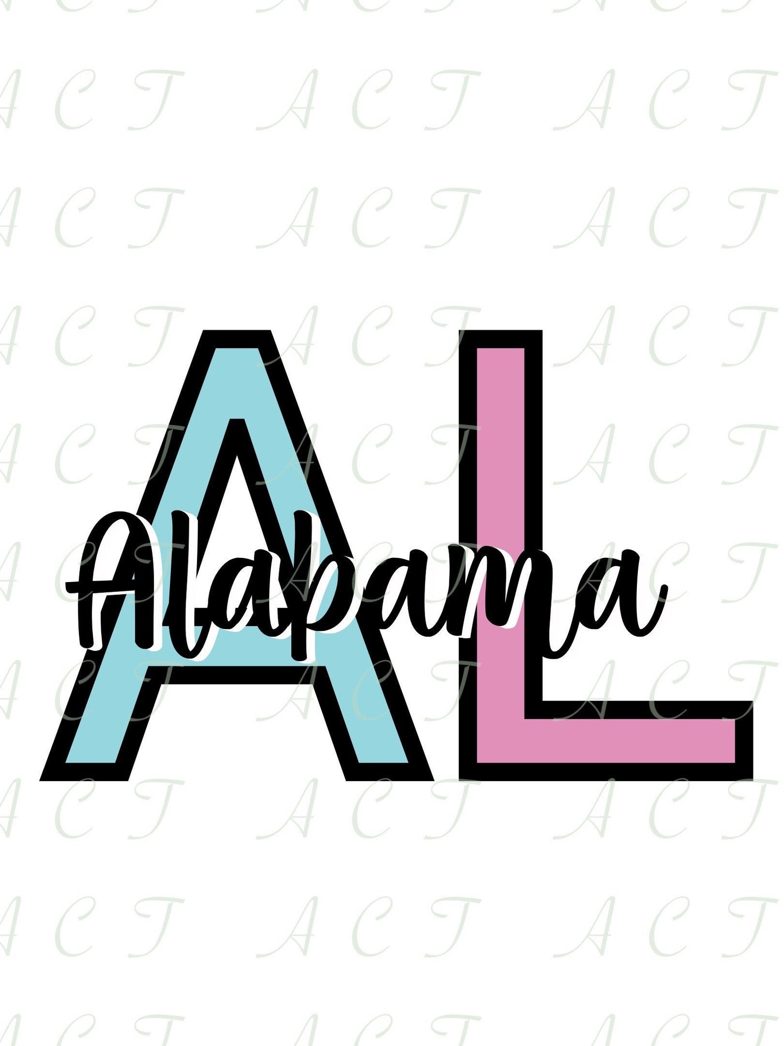 Alabama with abbreviation AL scripty black lettering with Etsy