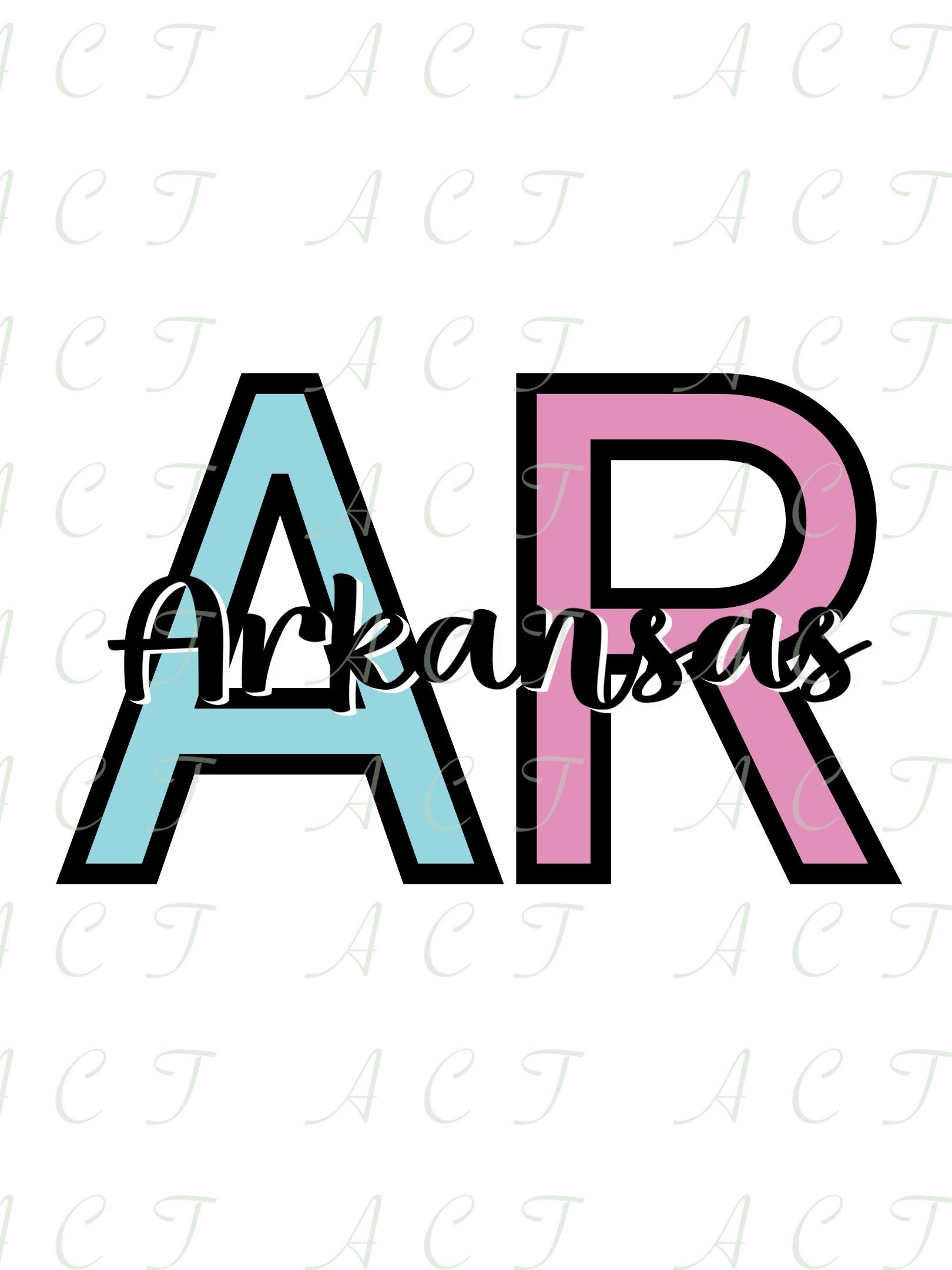 Arkansas with abbreviation AR scripty black lettering with Etsy