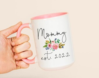 Mommy Est 2022 Mug Cute New Mom Coffee Mug, Custom Mommy To Be Floral Ceramic Cup Pregnancy Gift, Expecting Mom Present  Future Mom Big Cup