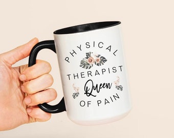 Queen Of Pain Funny Physical Therapy Mug, Witty Physical Therapist Gift Sarcastic Coffee Mug, Cute PT Gifts Floral Ceramic Mug Customized