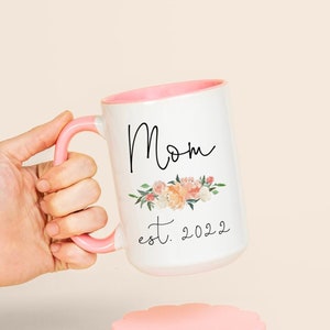 Mom To Be Gift Pink Sage Floral Coffee Mug for New Mommy Est 2022, Future Mommy To Be Ceramic Coffee Cup, Mom Baby Shower Pregnancy Gift image 1