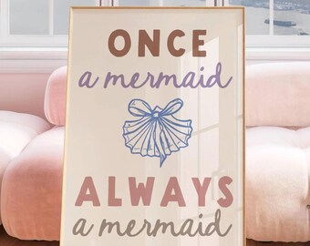 Mermaid Wall Art Beach House Room Decor Nursery Design Coastal Print Shell Bow Ocean Theme Bedroom Wall Digital Download Coastal Home Art