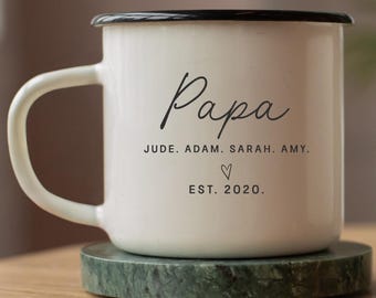 Custom Papa Mug with Kids’ Names, Personalized Camp Mug for Dad Pregnancy Reveal to Papa Gift Idea