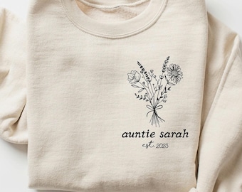 Personalized Auntie Sweatshirt, Sand Pregnancy Announcement Aunt Sweatshirt Custom, Beige Custom Auntie Shirt, New Auntie Announcement Gift