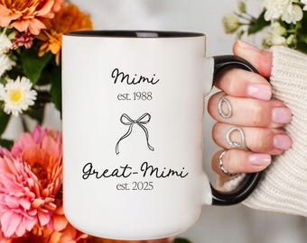 Pregnancy Announcement Gift for Mimi Newborn Announcement Great Mimi Present Ceramic Mug for Mimi Bow Design Baby Reveal for New Great Mimi