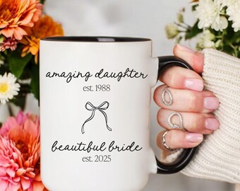 Bride to Be Present Wedding Coffee Mug Personalized Gift Bridal Shower Idea for Daughter Wedding Day Bow Design Ceramic Coffee Mug for Bride