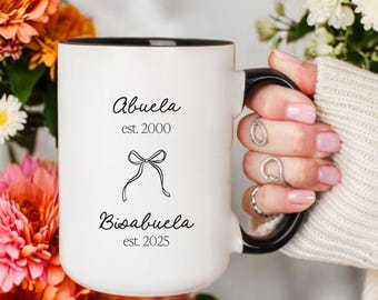 Abuela & Bisabuela Custom Baby Reveal Gifts Custom Grandmother Mug Pregnancy Announcement Gift Personalized Family Keepsake with Bow Accent