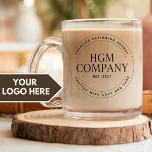 Custom Glass logo coffee mug logo, boho coffee mug logo, custom logo mug, custom mug logo, Clear mug business logo, Personalized logo mug