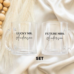Future Mrs Mug, Lucky Mr Mug Set, Bride and Groom Mugs, Engagement Mugs, Couples Mug, Wedding Mug, Custom Engagement Mug, Newly Engaged Mugs