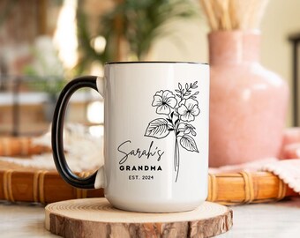 Baby Announcement Grandma Coffee Mug, Birth Flower Mug, Baby Announcement Grandparent, New Grandparents Gift, Personalized Grandmother Gifts