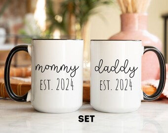 Mommy And Daddy est. 2024 Glass Clear Mug Set, Expecting parents gift, Mommy est 2024 Mug, Gift For New Parents To Be, First time mom gift
