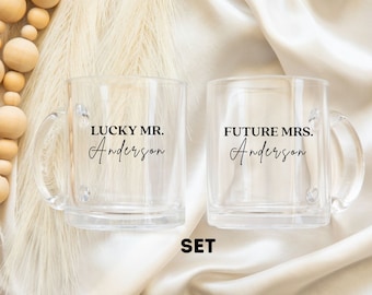 Future Mrs Mug, Lucky Mr Mug Set, Bride and Groom Mugs, Engagement Mugs, Couples Mug, Wedding Mug, Custom Engagement Mug, Newly Engaged Mugs