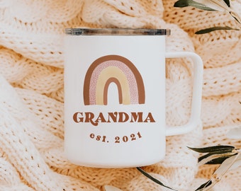Grandma est 2021 tea mug gift for grandma reveal, Rainbow mug gift for baby announcement to grandma gift, Baby reveal to new grandma mug