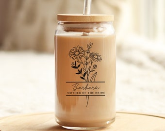 Mother of the bride tumbler personalized glass cup with bamboo lid and glass straw, Mother of the bride gift from daughter, Gift from bride