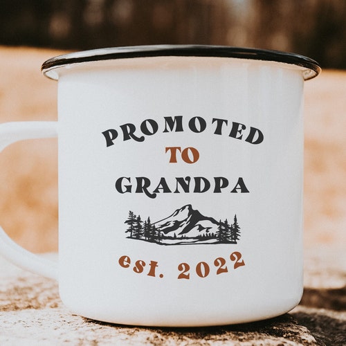 Promoted To Grandpa Campfire Mug, New Grandpa est 2022 Mountain Camping Mug, Cozy Mug Future Grandfather Baby Shower Gift For Grandpa To Be