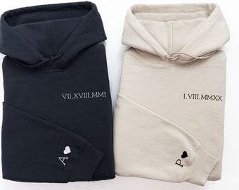 Embroidered Roman numeral hoodie, Personalized Date Roman numeral sweatshirt, Couples matching hoodies, Matching sweatshirts for couples