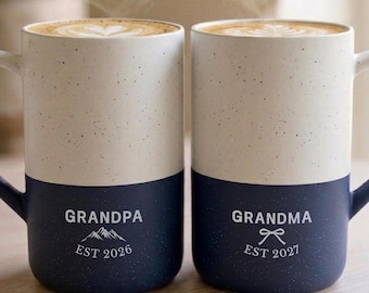 Engraved Custom mugs for grandparents announcement set of 2, Personalized New Grandma Grandpa Coffee cup