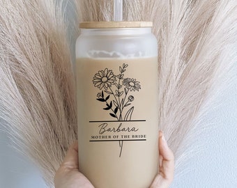 Mother of the bride tumbler personalized glass cup with bamboo lid and glass straw, Mother of the bride gift from daughter, Gift from bride