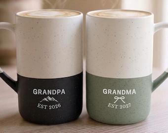 Personalized Grandparents Announcement Mugs, Speckled Ceramic Coffee Cups (Set of 2)