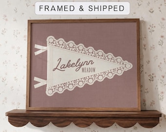 Custom Girl Lace Flag Pennant Name Sign for Toddler Room , Framed Wall art Nursery Signage Vintage Decor