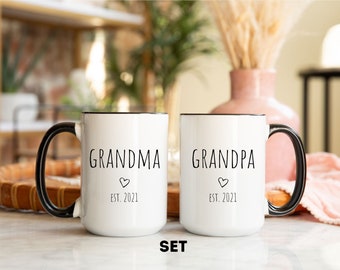 Cyber Monday Sale, Black Friday Sale, Grandma and Grandpa Mugs est 2021, New Grandparents Gift, Pregnancy Announcement Grandparents Gift Set