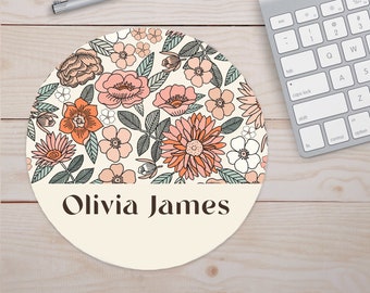 Personalized Flowers and Leaves Mouse Pad, Customized Office Gifts for Desk Accessories, Floral Printed Mouse Pad with Custom Name