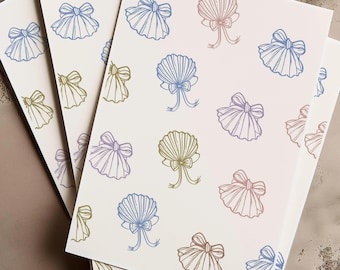 Seashell Digital Print Coastal Design Bow Pattern Beach Theme Stationery Seaside Background Shell Bow Digital Printable Beach Wall Art