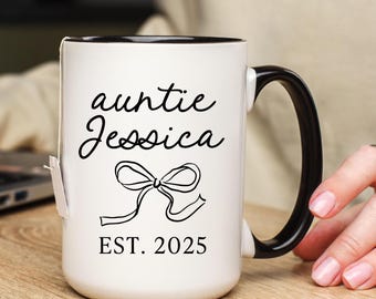Personalized Aunt Mug, Pregnancy Announcement Gift, Auntie Est. 2025