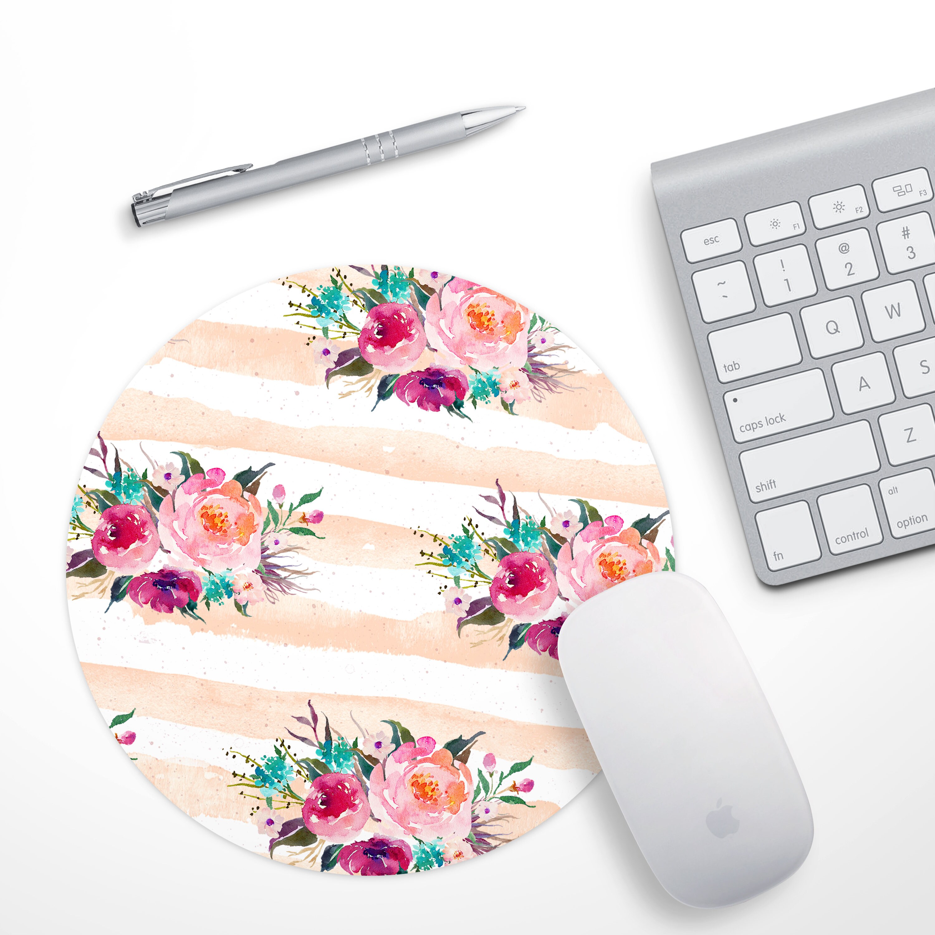 Pink Floral Mouse Pad Mousepad Pink Girly Flowers Mouse Mat Etsy