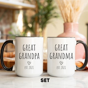 Great Grandparents Coffee Mug Gift Set, Great Grandma and Great Grandpa Established Mug Set, Custom Gifts Baby Reveal for Great Grandparents