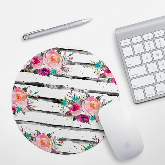 Pink Floral Mouse Pad Mousepad Pink Girly Flowers Mouse Mat Etsy